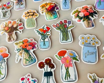 Juego de 50 pegatinas de jarrones de flores – 50 pegatinas de flores coloridas en colores surtidos | Floral & Decor