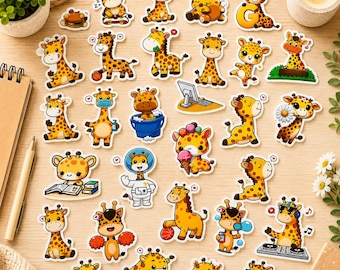 Set de 50 pegatinas de jirafas – 50 adorables pegatinas de jirafas | Animales kawaii para niños y decoración