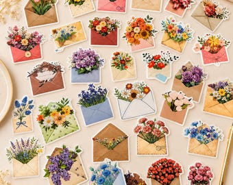 50 pegatinas de ramos de flores en letras – 50 pegatinas románticas | Decoración floral, vintage y cottagecore