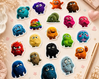 Set de 50 pegatinas de monstruos: 50 pegatinas de monstruos con mensajes emotivos para niños | Divertidas decoraciones de monstruos fantásticos