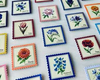 Juego de 50 pegatinas florales con sellos – 50 pegatinas florales vintage | Sellos botánicos y decoración cottagecore
