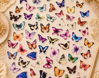 Juego de 100 pegatinas de mariposas vintage – 50 pegatinas con aspecto antiguo | Decoración floral, retro y natural