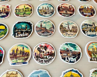 Juego de 50 pegatinas de ciudades – 50 pegatinas de ciudades de todo el mundo | Paisajes urbanos, viajes y decoración urbana