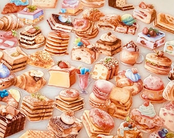50 Dessert Sticker Set – Cute Cakes, Cupcakes & Candy Stickers for Laptop, Scrapbooking, Kids - Dessert Fans