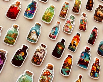 Juego de 50 pegatinas con mensajes en botellas – 50 pegatinas vintage | Mensaje en una botella, decoración marina y de aventura