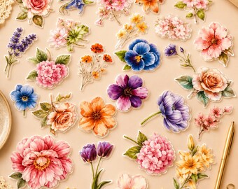 Juego de 100 pegatinas de flores – 100 pegatinas de flores coloridas en colores surtidos | Floral & Decor