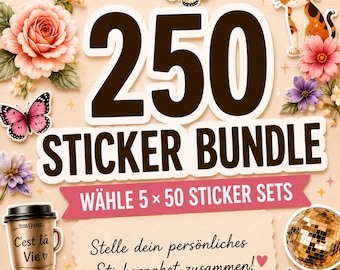 Paquete de 250 pegatinas | Elige 5 conjuntos de 50 pegatinas | Pack de pegatinas | Pegatinas para portátil, agenda y álbum de recortes