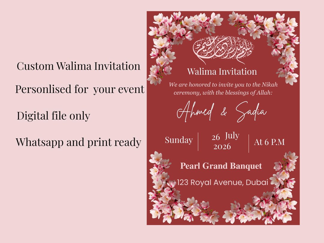 Walima Card Personalized Walima Invitation Card, Custom Muslim Wedding Invite ...