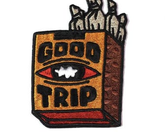 Buen viaje: parche bordado, parche psicodélico para el ojo, parche termoadhesivo retro contracultural, parche artístico para festivales, accesorio para chaqueta alternativa.