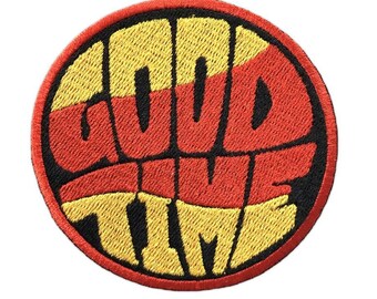 Parche bordado Good Time, parche gráfico retro, parche termoadhesivo colorido, parche para chaqueta, bolso o sombrero, parche para ropa urbana.