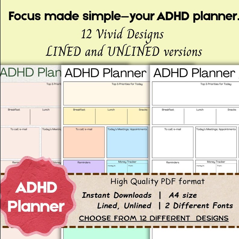 ADHD Digital Planner Printable | ADHD Daily Planner PDF | Focus ...