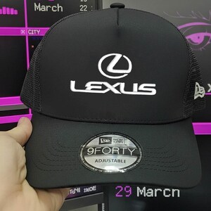 Lexus Logo New Era Trucker Hat, Black Embroidered JDM Cap, Adjustable Mesh Baseball Gift for Car Fans