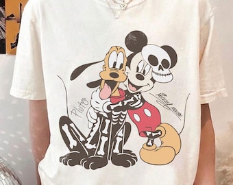 Comfort Color Mickey Mouse & Pluto Halloween Best Friends Shirt, Vintage Disney Spooky Cartoon Tee, Cute Retro Fall Graphic Shirt Gift Fans