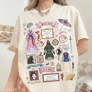 Vintage Disney Mulan Princess Collage T-Shirt, Mushu Ping Reflection Quote Shirt, Girl Power Disney Outfit, Mulan Fan Gift, Strong Woman Tee