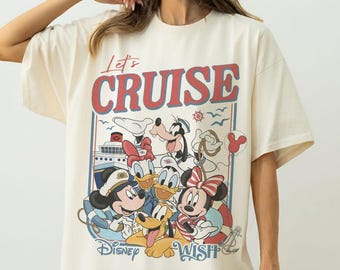 Spersonalizowana koszulka Disney Mickey i przyjaciele Let's Cruise Line, rodzinne wakacje na rejsie 2026, pasujące koszulki, Disney Magic Wonder Fantasy Wish