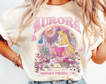 Disney Princess Aurora Shirt, Vintage Floral Sleeping Beauty Tee, Pink Castle Aesthetic Shirt, Gift for Her Disneyland Trip Cute Graphic Tee