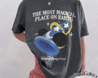 Koszulka retro Disney Walt Disney World, koszulka „Najbardziej magiczne miejsce na Ziemi”, park Magic Kingdom, koszulka Disneyworld, pasująca koszulka Disneyland Trip