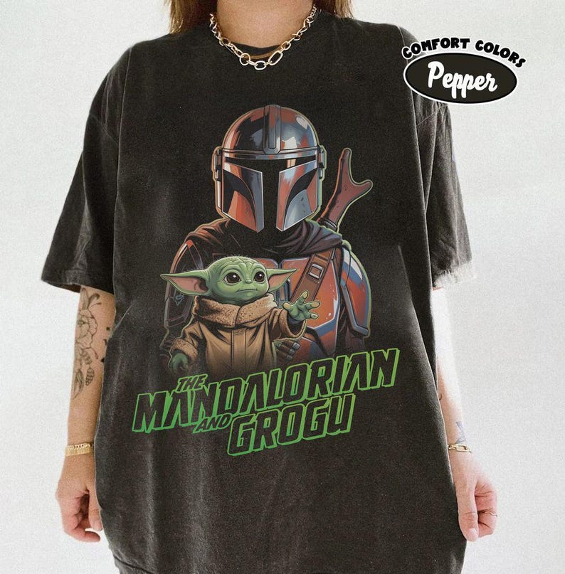 Mandalorian Grogu Shirt, Bab Yoda T-Shirt, Star Wars This Is The Way Tee, Disneyland Family Trip, 90s Style Star Wars image 5