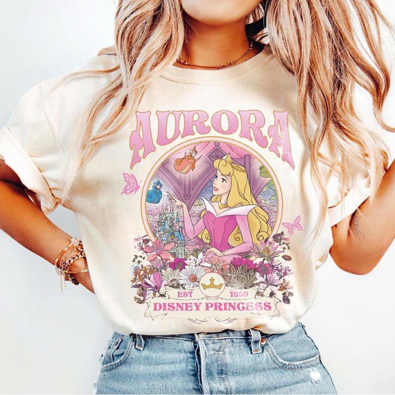 Disney Princess Aurora Shirt, Vintage Floral Sleeping Beauty Tee, Pink Castle Aesthetic Shirt, Gift for Her Disneyland Trip Cute Graphic Tee