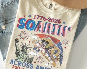 Retro Soarin Across America Mickey and Friends Comfort Colors Shirt, USA 250th Anniversary Family Trip Outfit Gift 2026, Epcot Center Tee
