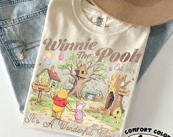 Camiseta retro de Winnie the Pooh del Bosque de los Cien Acres, Camiseta vintage de Balloon Friends, Regalo para viaje familiar a Disneyland 2026, Est. 1926 Pooh