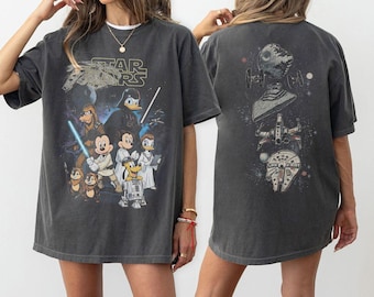 Retro Disney Star Wars Shirt, Retro Mickey and Friends Jedi Tee, Family Vacation Outfit, Sci-Fi Cartoon Graphic Tee, Gift for Disney Fans