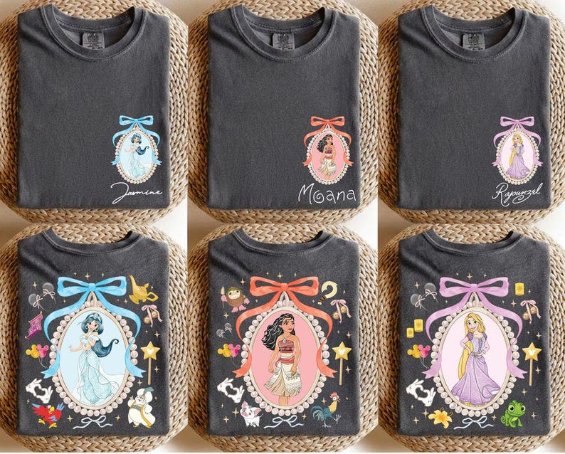 Coquette Bow Disney Princess Vintage Shirt, Belle Ariel Elsa Cinderella, Magic Kingdom Magical Castle Tee, Walt Disney Disney Girl Trip Gift image 2