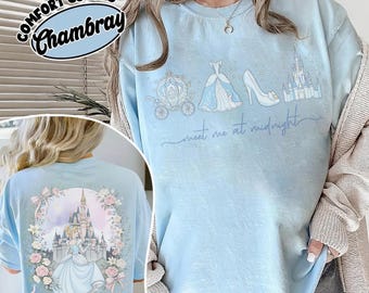 Koszulka retro „Spotkajmy się o północy”, koszulka inspirowana Kopciuszkiem w stylu vintage, koszulka z Kopciuszkiem Disneya, koszulka z kokardą „Coquette Bow” z zamkiem Disneya, koszulka z wycieczką Disneya