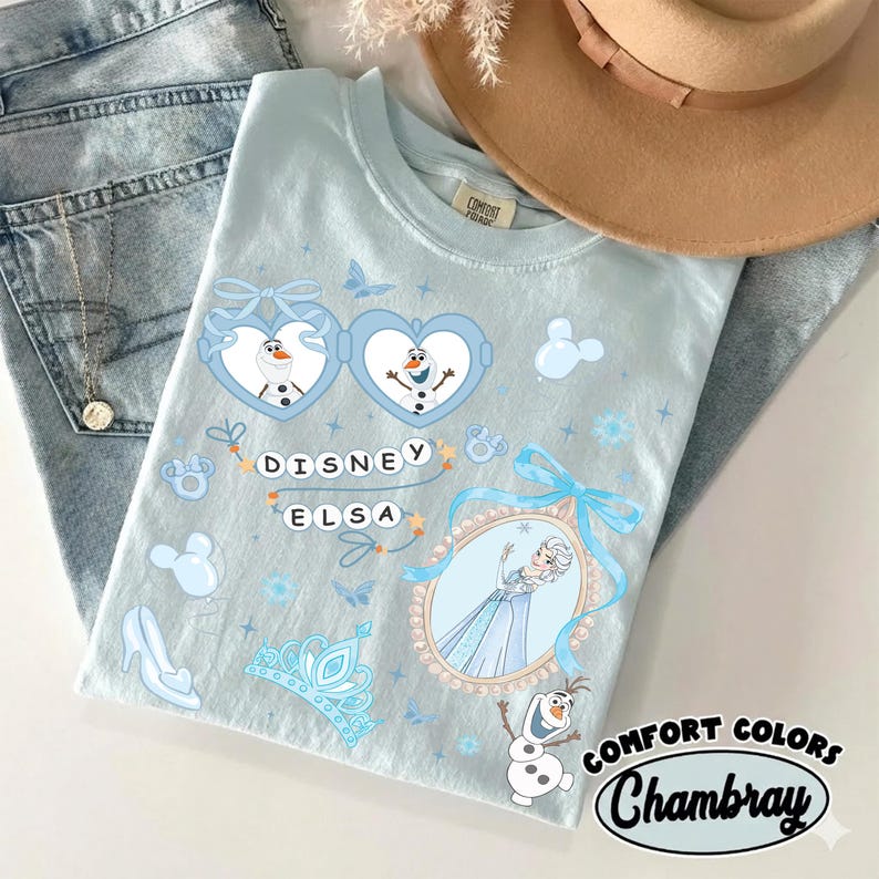 Comfort Colors Coquette Bow Olaf Shirt, Disney Frozen Olaf shirt, Cute Snowman Fan Tee, Disney Trip Shirt , Matching Family Vacation Outfit image 1
