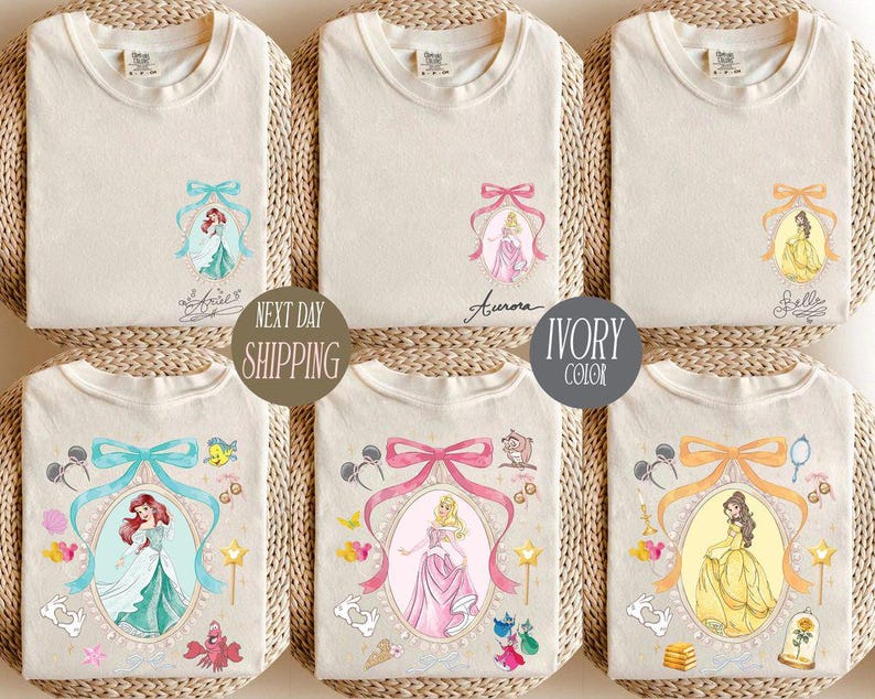 Coquette Bow Disney Princess Vintage Shirt, Belle Ariel Elsa Cinderella, Magic Kingdom Magical Castle Tee, Walt Disney Disney Girl Trip Gift image 1