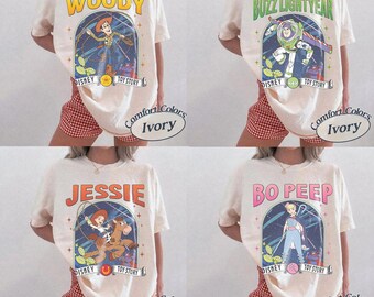 Retro Toy Story Character Shirt, Woody Buzz Lightyear Jessie Bo Peep Tee, Disney Family Matching Shirt, Pixar Comfort Colors Gift Tee