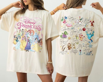 Koszulka z motywem retro księżniczek Disneya, koszulka z akwarelowym magicznym zamkiem księżniczki, bluza z podpisem księżniczek Disneya, koszulka z rodzinną wycieczką do Disneylandu