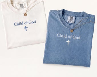 Sudadera bordada "Hijo de Dios", camiseta cristiana, regalo basado en la fe, bordado de cruz minimalista, camiseta religiosa,