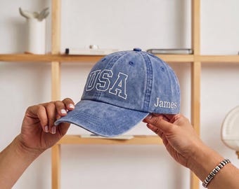 Gorra bordada con nombre personalizado de EE. UU., gorra bordada retro con orgullo americano.