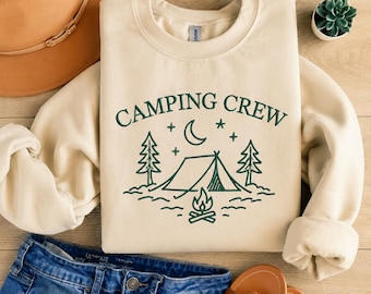 Camiseta de camping bordada a medida: Sudadera de camping bordada personalizada, camisetas para viajes de camping