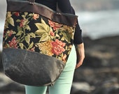 Explorer Tote -- Black Floral -- Waxed Canvas -- Leather