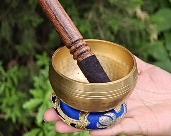 Tibetan Brass Singing Bowl Set, 8cm Buddhist Meditation Sound Healing Mallet Cushion
