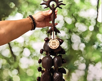 Hand-carved Beech Wood Goddess Rattle, Tree of Life Shaker, Natural Seed Pod Percussion Tool,Ideal for Thanksgiving & Christmas Gifts