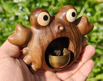 Timbre de puerta artesanal de madera de ébano con forma de cangrejo, campana magnética de latón, decoración de amuleto de la suerte.