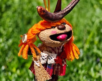 Handwoven Pangi Seed Pod Witch Charm, Forest Fairy Doll, Boho Bag Accessory