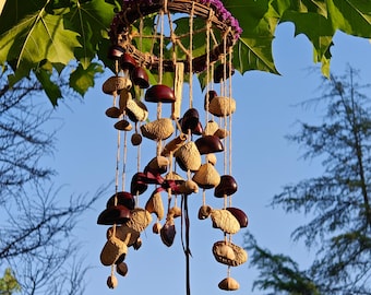 Natural Seed Pod Wind Chime, Rotating Spiral, Wabi Sabi Garden Decor, Sound Healing Ornament