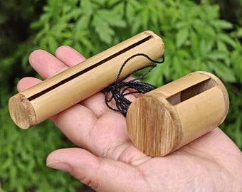 Handmade Twin Bamboo Bird Call, Dual-Tone Friction Whistle, Forest Sound Effect