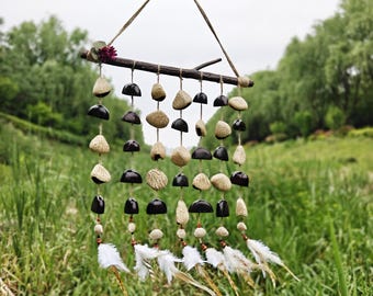Handcrafted Shamanic Seed Pod Wall Chime, 42 Seeds, Tribal Boho Decor, Sound Healing Rattle