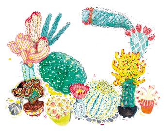 Flowering Cacti / Ink Print