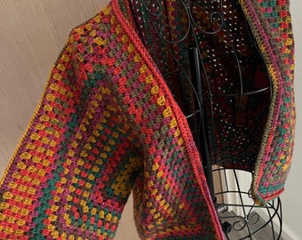 Unique Crochet Hexagon Cardigan with Half Sleeves - One Size fits up to size 16