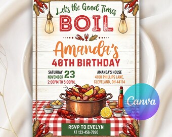 Crawfish Boil-Einladung, jede Gelegenheit, Crawfish Boil-Einladung, Abschlussfeier-Nachbarschaftsfirma Seafood Boil Party, bearbeitbare Canva-Vorlage