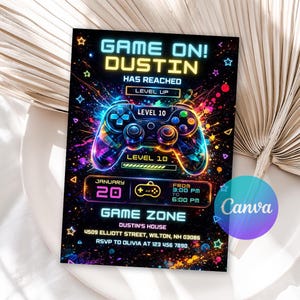 Editable Neon Game On Level Up Gaming Birthday Party Invitation, Video Game Birthday Invitation, Glow Game Party Printable Canva Template
Game Birthday Invite,Video Game Invite,Level up Birthday,Video Game Theme,Video Gamer Invite,Neon Gaming Invite,Birthday Invite Boys,Video Game Boys,game invitation,gaming invitation,game party invite,game on invite,editable invitation
Video Game Birthday Party Invitation, Level Up Birthday Invite, Arcade Party Invitation, Neon Glow Invite, Glow Video Gamer