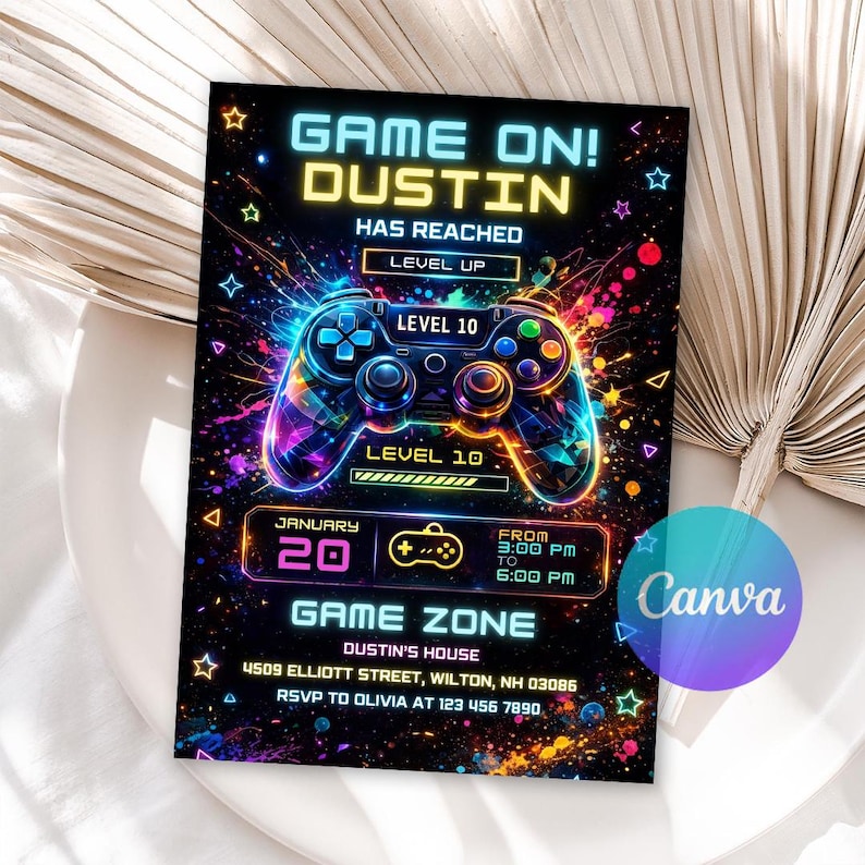 Editable Neon Game On Level Up Gaming Birthday Party Invitation, Video Game Birthday Invitation, Glow Game Party Printable Canva Template
Game Birthday Invite,Video Game Invite,Level up Birthday,Video Game Theme,Video Gamer Invite,Neon Gaming Invite,Birthday Invite Boys,Video Game Boys,game invitation,gaming invitation,game party invite,game on invite,editable invitation
Video Game Birthday Party Invitation, Level Up Birthday Invite, Arcade Party Invitation, Neon Glow Invite, Glow Video Gamer