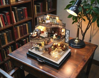 DIY Cosy Family Manor boekenhoekset – 3D houten landhuispuzzel, warme thuis boekenplank invoegen, handgemaakt ambachtelijk cadeau voor boekenliefhebbers