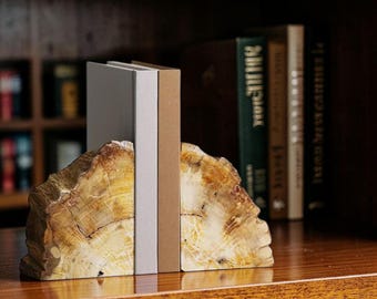 Boekensteunen van versteend hout Opberger voor versteend hout | Natuursteen plankdecor | Vintage boekenhouder, cadeau voor lezers, verzamelaccent